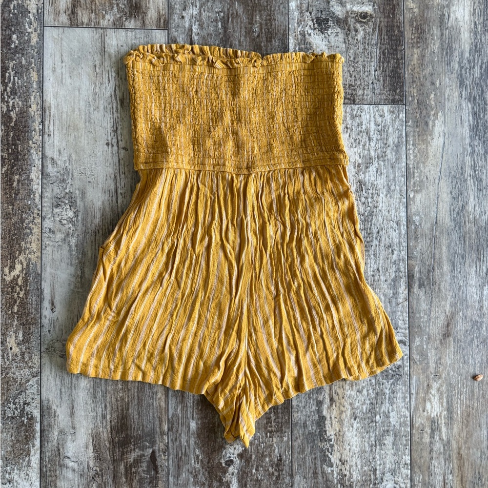 2 for $10 sale: American Eagle strapless shorty romper mustard yellow striped - - Picture 6 of 6